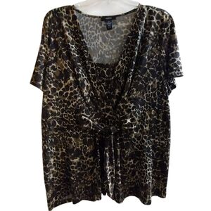Alfani animal print brown and black pullover blouse with tie front size 1X